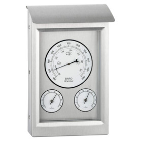 GardenMate Station météo analogique en INOX 23 x 14 x 4 cm - baromètre, thermomètre, hygromètre