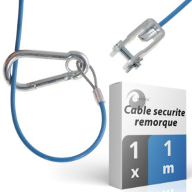valonic cable securite remorque, 1m, bleu, avec mousqueton, charge de rupture 250kg, corde de déchirure avec chape (manille), co