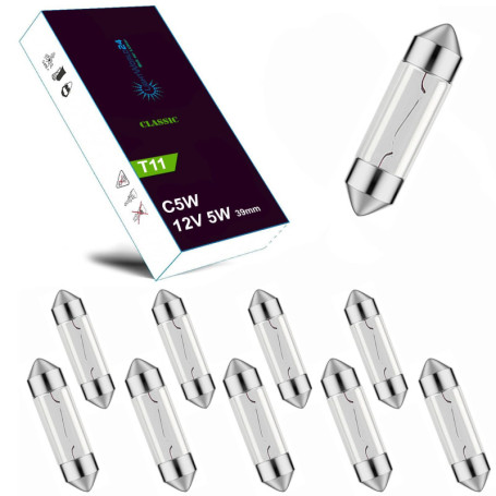 LIGHTWORLD24 Lot de 10 ampoules navette 12V 5W C5W SV8,5 39-41mm pour éclairage de plaque minéralogique Intérieur coffre boîte à