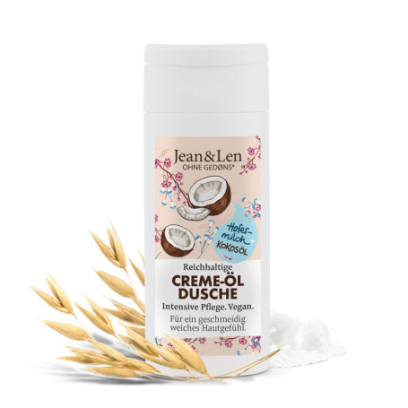 Jean & Len Riche Huile-crème De Douche, Lait D’avoine Et Huile De Coco, Format Voyage Commode, Protège La Peau Du Dessèchement, 