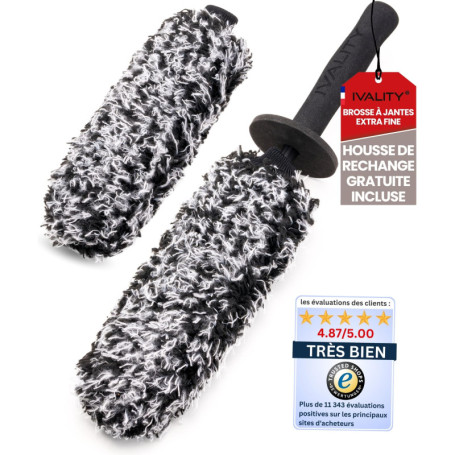 Ivality® Brosse à Jantes en Microfibres Extra Fine - Nettoyage en Douceur Jusqu'au Fond de la Jante - Brosse à Jantes en Microfi