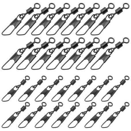 OTOTEC Lot de 100 émerillons de pêche en acier inoxydable - 2 tailles 32 mm et 23 mm - Noir mat