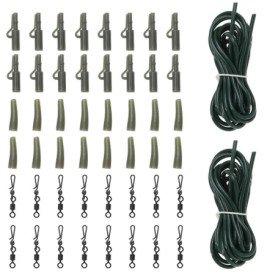 EMSea 58pcs Kit de Matériel de Pêche à la Carpe Poids Clips de Sécurité en Plomb Lien Rapide Émerillons Plate-Forme Tube Cheveux