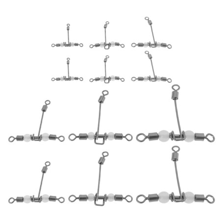 Briny River Lot de 30 émerillons lumineux à 3 voies en T - 6 spécifications - Compatible avec appâts souples - Appâts durs - Cro