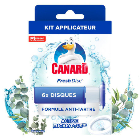 Canard WC Fresh Disc Active Eucalyptus - Bloc WC Sans Cage Nettoyant - Formule Anti-Tartre - Nouvel Emballage 100% Carton - 1 Ap