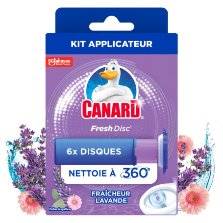 Canard WC Fresh Disc Fraîcheur Lavande - Bloc WC Sans Cage Nettoyant - Nettoie à 360° - Nouvel Emballage 100% Carton - 1 Applica