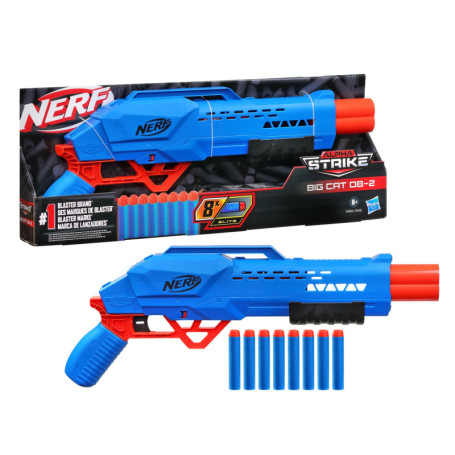 Nerf Alpha Strike Big Cat DB-2 Blaster, Double Baril, Tire 2 fléchettes dans Une rangée, Comprend 8 fléchettes Officielles Nerf 