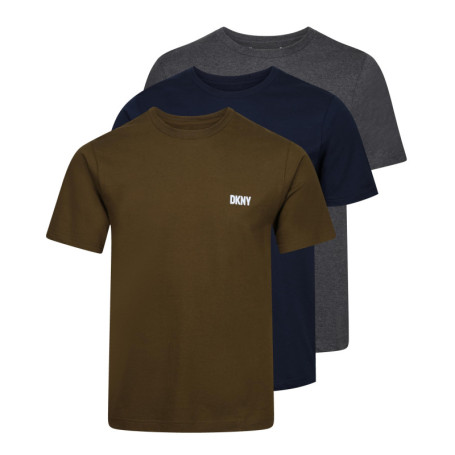 DKNY Lot de 3 T-Shirts pour Homme 100% Coton, Bleu Marine/Blanc/Bleu
