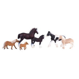 MOJO Ensemble de jeu pour chevaux avec 6 chevaux poneys gallois, cheval Shire Horse, Vanner, figurines de poney Shetland