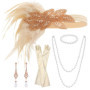 CHROMACRAFT 1 Coiffe en Plumes, 1 Bracelet, 1 Collier, 1 Paire De Boucles d'oreilles Et 1 Long, Accessoires De Cosplay, Accessoi