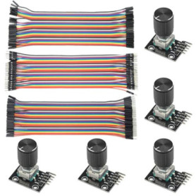 WMYCONGCONG Lot de 5 modules d'encodeur rotatifs KY-040 avec capuchon à bouton + 120 fils de démarrage multicolores pour platine