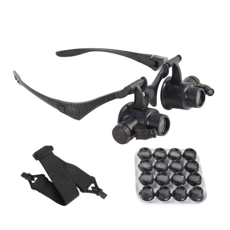 Lunettes de bijoutier à Verre loupe grossissant avec éclairage LED - pour réparation de Montres - 8 Verres interchangeables : 2,