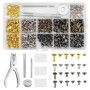 Lixiluxia 180 Paires de Rivets pour Cuir À Frapper, 3 Tailles Rivets Couture, Rivets À Bout Ouvert, Brass Rivets Croc Boucle Bou