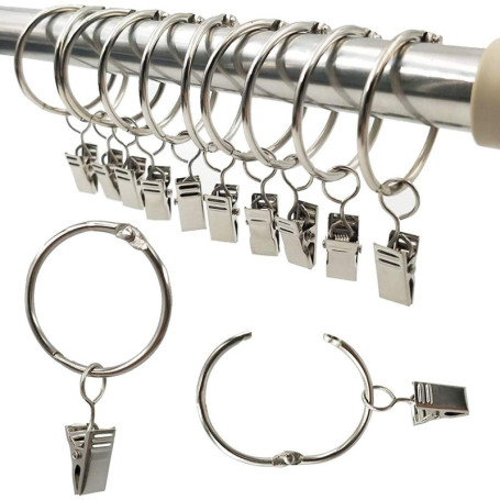 Anneaux pour Rideaux,40 Pièces Anneau Rideau avec Pinces,Décoratif Métal Drapé Clip Crochets Ensemble Diamètre Intérieur de 40mm