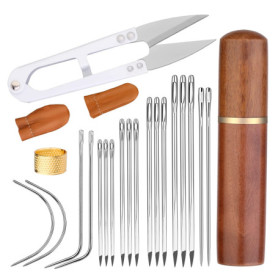 23 aiguilles en cuir de cuir 7 tailles d'aiguilles à coudre de la main en cuir, aiguilles incurvées avec lit de doigt, ciseaux p