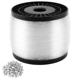 HEIHAK Fil de pêche en nylon transparent solide avec 200 boucles à sertir en aluminium pour accrocher des photos et des travaux 
