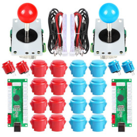 EG STARTS Manette USB pour jeu PC 2 joueurs 2 x 5 broches + 4 x boutons poussoirs 24 mm + 16 x boutons 30 mm pour jeux d'arcade 