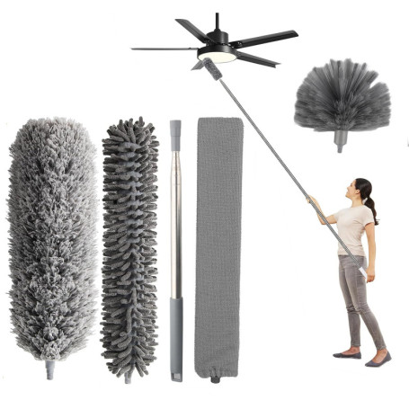 Euleryoo Plumeau Télescopique 5 Pièces - Tête De Loup Longueur Maximale 250cm - Microfibre Lavable pour Plafonds, Stores, Toile 