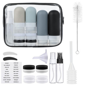 Flacon voyage - Kit voyage produit toilette - Flacons de voyage en silicone - Set de 17 - rechargeables et étanches - parfaits p