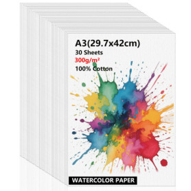 Atliberswo – Papier aquarelle 30 feuilles format A3 300 g/m² – Idéal pour l'aquarelle, la gouache, l'acrylique, le dessin artist