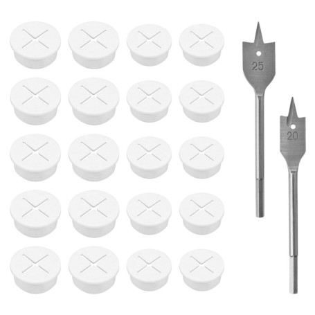 Neikafan 20 Pièces Passe Cable Caoutchouc Blanc 20mm 25mm Oeillet Passe Cable Rond Mural Pour les Meubles de Bureau Table Bureau