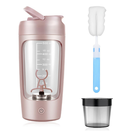 WIYETY Shaker électrique avec compartiment à poudre : 650 ml, mixeur automatique de protéines avec brosse, shaker à protéines US