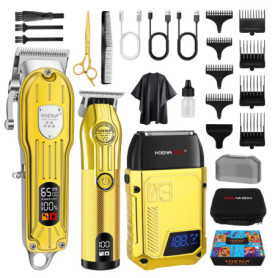HIENA PRO Tondeuse à cheveux professionnelle pour homme, kit complet de coupe de cheveux, tondeuse à cheveux sans fil avec écran