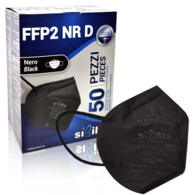 SIBILLA 50 Pièces Masque FFP2 Noir NR D avec Certifié CE0465, Masque Noir FFP2 à 5 Couche Haute Protection Respiratoire BFE≥99%,