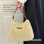 1 Pcs Femme Sac à Bandoulière en Paille Sac de Plage D'été Sac à Bandoulière Mode avec Fermeture Éclair et Sangle Réglable Convi