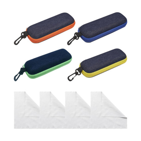 TAFACE 4pcs Étui À Lunettes Avec 4 Chiffons De Nettoyage, Étui À Lunettes De Voyage, Étui De Protection Pour Lunettes, Étui À Lu