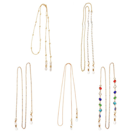 ATBUSS Lot de 5 chaînes de lunettes de soleil vintage à perles - Chaînes de lunettes antidérapantes - Accessoires pour lunettes 