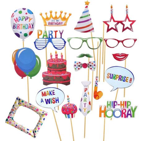 22 Pièces D'Accessoires Photo D'Anniversaire, 1 Morceau De Cadre Photo Ballon, Décoration De Fête D'Anniversaire, Accessoires Ph