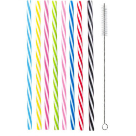 Frogetu 50 Pièces Paille Plastique Reutilisable,Paille Réutilisables Coloré,23cm Rigide Pailles avec Goupillon Paille,Paille Bub