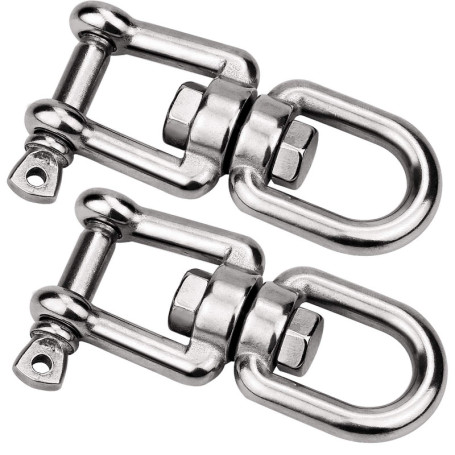 TDDL 2Pcs M8 Manille Pivotante en Acier Inoxydable 304 de Qualité Marine Ancre Mâchoire Pivotante Double Émerillon Manilles Chaî