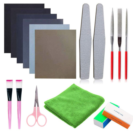 Woohome 17 PCS Silicone Moule de Outil, Kit de Polissage de Résine, Papiers Abrasifs, Blocs de Polissage, Chiffon de Polissage, 