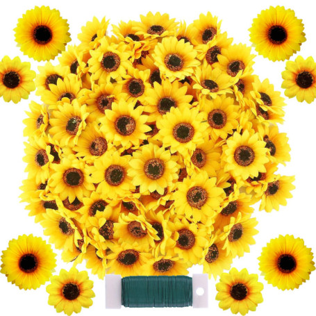Woohome Lot de 120 têtes de tournesol artificielles, 7 et 9 cm, en plastique, pour la maison, le jardin, la maison, la fête, la 