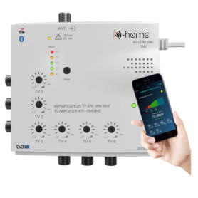 D-Home - Amplificateur TV TNT Intérieur 6 Sorties 23dB Connecté Filtré 4G-5G - Fonctionne avec App Mobile TV Finder pour Trouver