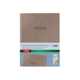 SIGEL SM211 Protège-menu à cordon élastique avec 2 pochette transparent pour 8 feuilles DIN A5, gaufrage Menu, beige foncé, 1 pi
