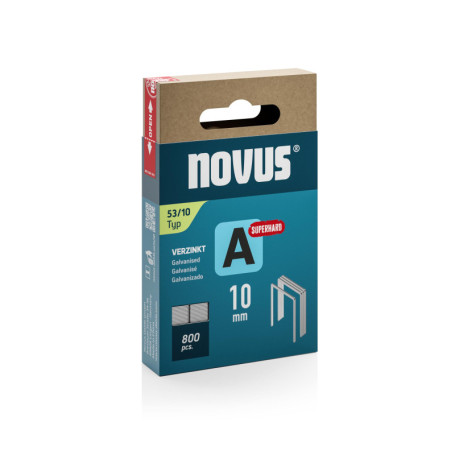 NOVUS TOOLS Agrafes en fil fin 10 mm super dure de type 53, 800 pièces, agrafes galvanisée pour tissus, cuir, capitonnage ou moq