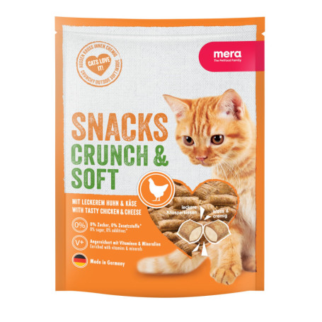 MERA Crunch & Soft - Délicieuses Friandises au Poulet et au Fromage pour Chat - Encas Nutritif Riche en Vitamines et Minéraux - 