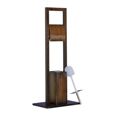 Relaxdays 10020930 Ensemble Toilettes Porte Brosse WC Sur Pied Distributeur de Papier SDB Bambou 82x36x21cm, Marron, HLP 82 x 36