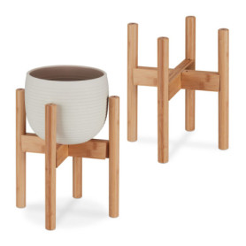 Relaxdays Support de Plantes, en Bambou en Set de 2, pour Pots de Fleurs jusqu'à 32 cm Ø, réglable & empilable, Naturel