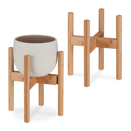 Relaxdays Support de Plantes, en Bambou en Set de 2, pour Pots de Fleurs jusqu'à 32 cm Ø, réglable & empilable, Naturel