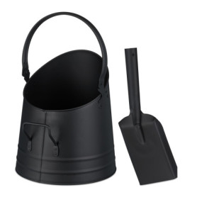 Relaxdays Charbonnière avec Pelle, Anse et poignée, 6,5 litres, Charbon, briquettes, Accessoires cheminée, Noir
