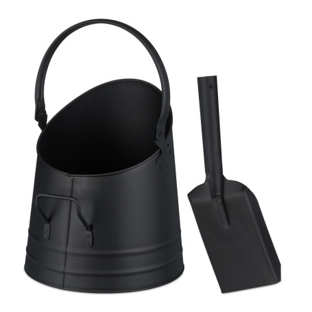 Relaxdays Charbonnière avec Pelle, Anse et poignée, 6,5 litres, Charbon, briquettes, Accessoires cheminée, Noir