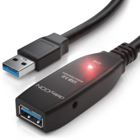 deleyCON 5m Câble D'extension USB 3.0 Actif Répéteur inclus avec Amplification du Signal 5 GBit/s USB-A Mâle vers USB-A Femelle 