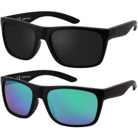 La Optica B.L.M. Lunettes de soleil UV400 pour homme - Lot de 1/2, Lot de 2 lunettes noires mates (verres : 1 gris, 1 vert miroi