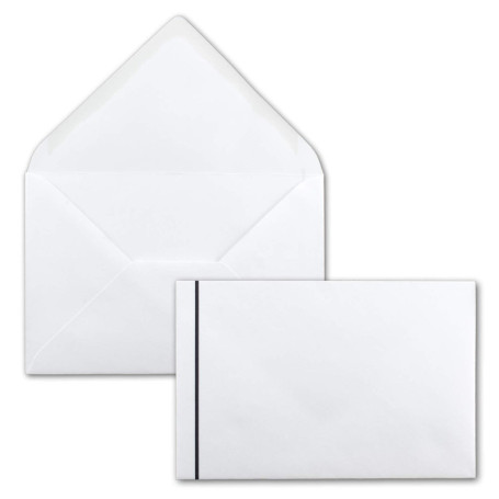 Lot de 50 enveloppes de condoléances blanches avec trait de deuil noir - Format DIN C6 - 114 x 162 mm - Collage humide sans fenê