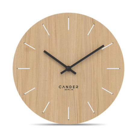 Cander Berlin MNU 2730 E Horloge murale en bois 28 cm silencieuse moderne placage chêne vintage sans bruit de tic-tac pour salon