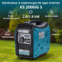 Générateur inverter à gaz/essence Könner & Söhnen KS 2000iG S, boîtier insonorisé, 2000 W, une prise 1x16A (230V), 2 ports USB, 